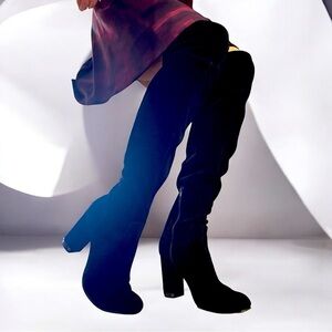 Michael Kors Black over the knee velour Heeled Boots Sleek Silhouette